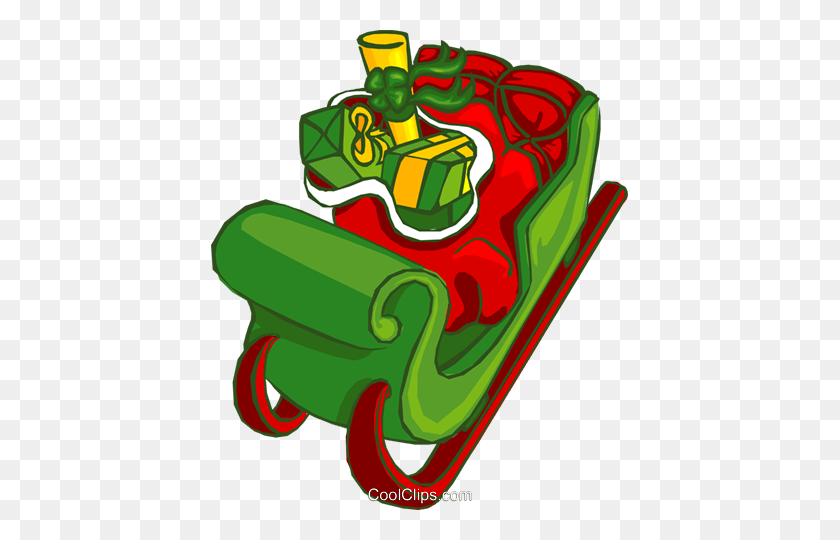 417x480 Santa's Sleigh Royalty Free Vector Clip Art Illustration - Santa Sleigh Clipart