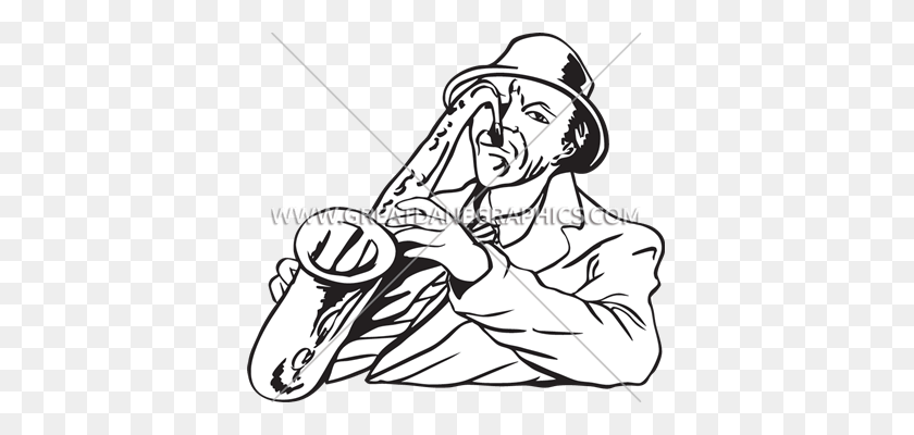 385x340 Sax Man Production Ready Artwork For T Shirt Printing - Saxophone Clipart Black And White