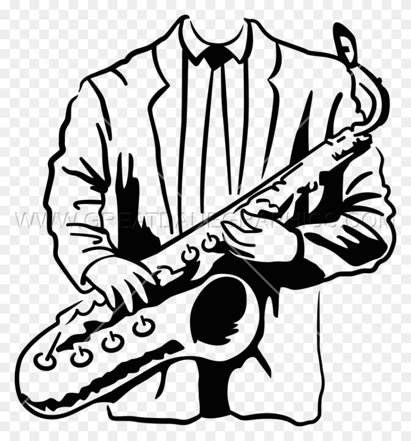 825x889 Arte Listo Para La Producción Del Traje De Saxofón Para La Impresión De Camisetas: Imágenes Prediseñadas De Saxofón En Blanco Y Negro