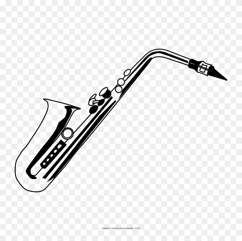 1000x1000 Saxophone Coloring Page - Saxophone Clipart Black And White