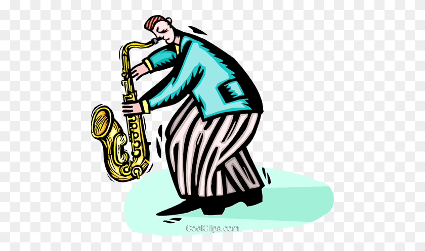 480x437 Saxophone Player Royalty Free Vector Clip Art Illustration - Saxophone Clipart