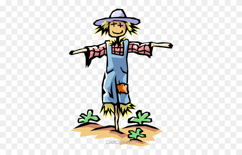 Scarecrow In Field Royalty Free Vector Clip Art Illustration - Scarecrow Black And White Clipart