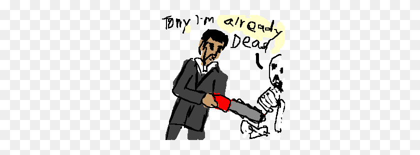 300x250 Scarface Killing A Skeleton With Chainsaw Drawing - Scarface PNG