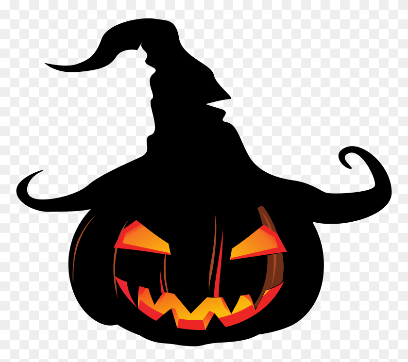 8000x7043 Scary Pumpkin With Witch - Halloween Pumpkin Clipart