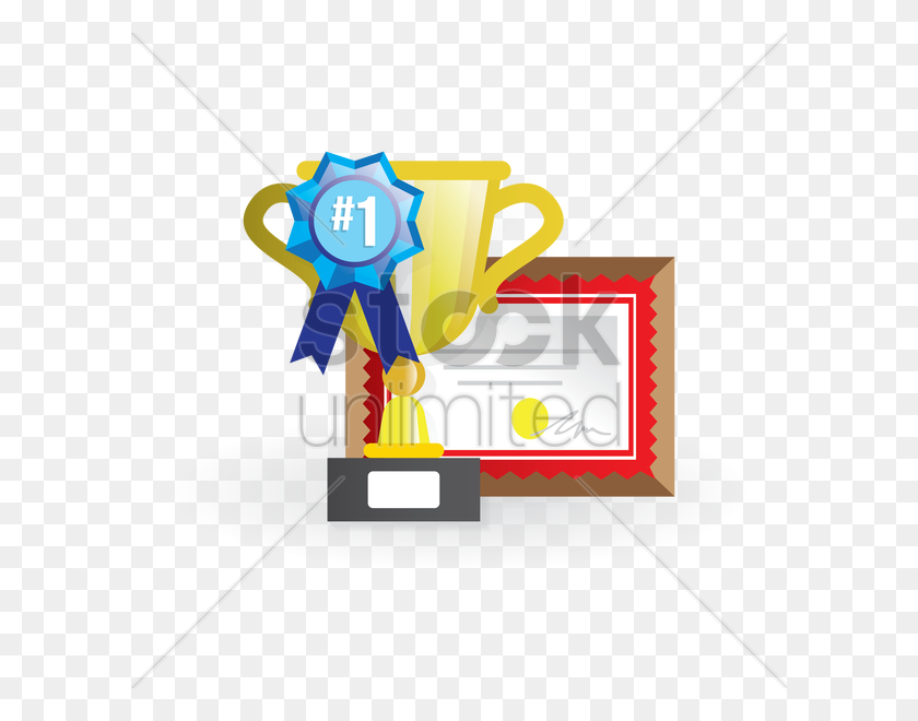 600x600 School Award Trophy And Certificate Vector Image - Accomplishment Clipart