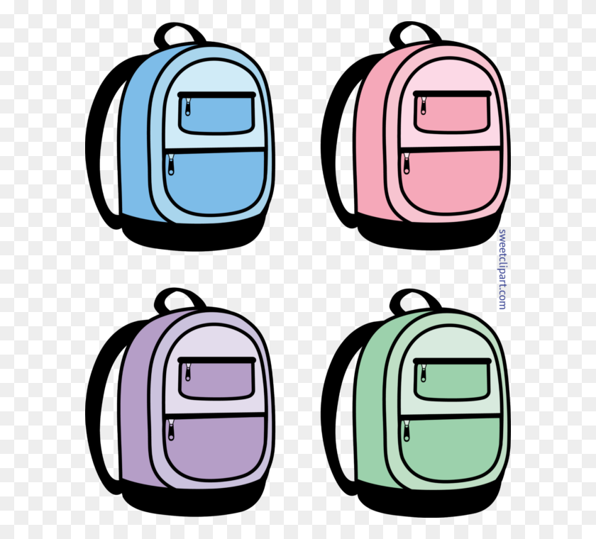 600x700 School Backpacks Set Clip Art - Backpack Clipart Black And White