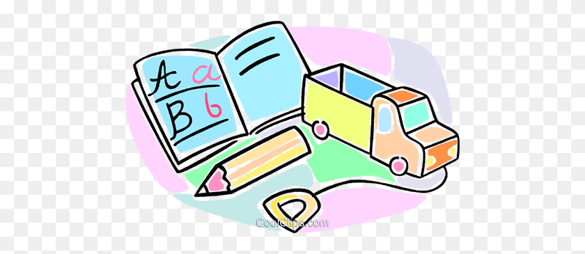 480x305 School Book, Pencil And Truck Royalty Free Vector Clip Art - Book And Pencil Clipart