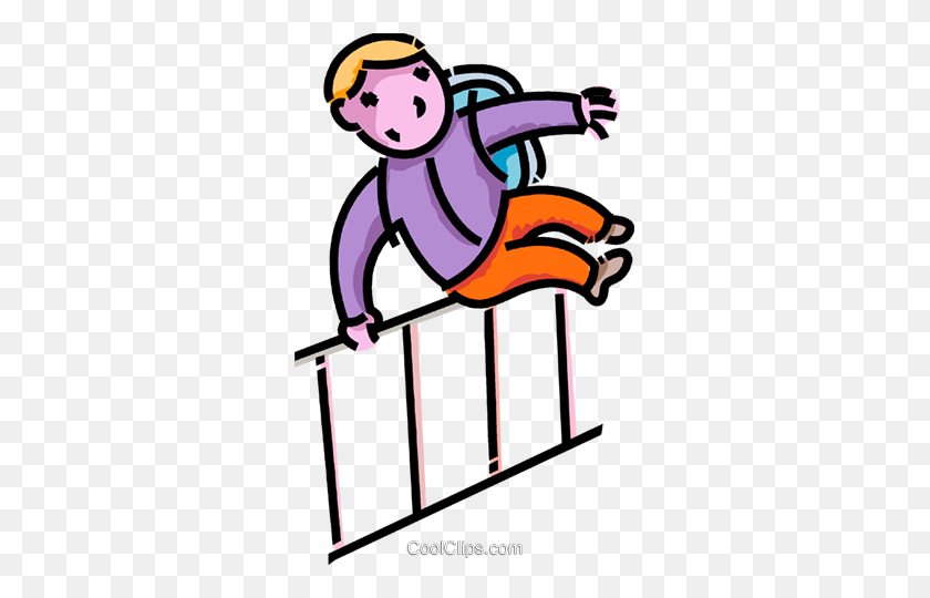 307x480 School Boy Jumping A Fence Royalty Free Vector Clip Art - School Boy Clipart