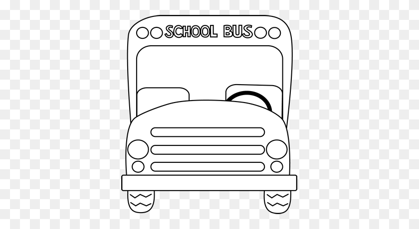 353x400 Школьный Автобус Спереди Черный И Белый Школьный Автобус Школьный - Школьные Принадлежности Клипарт Черный И Белый