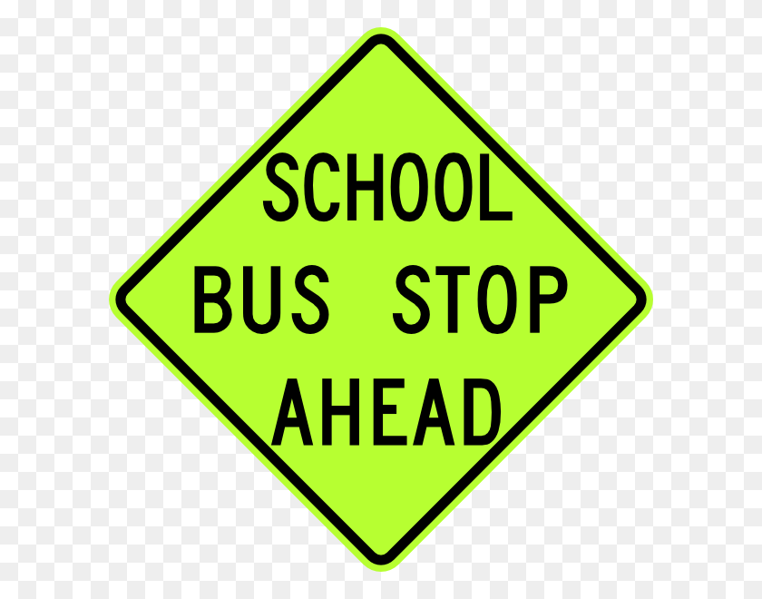 600x600 School Bus Stop Ahead Sign Fluorescent Clip Art Free Vector - School Bus Clipart Free