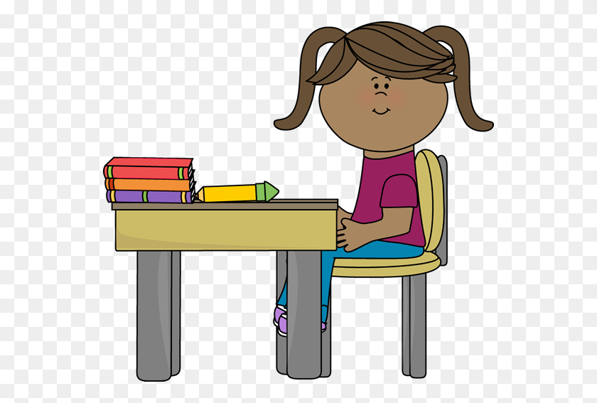 550x507 School Girl Sitting - School Desk Clipart
