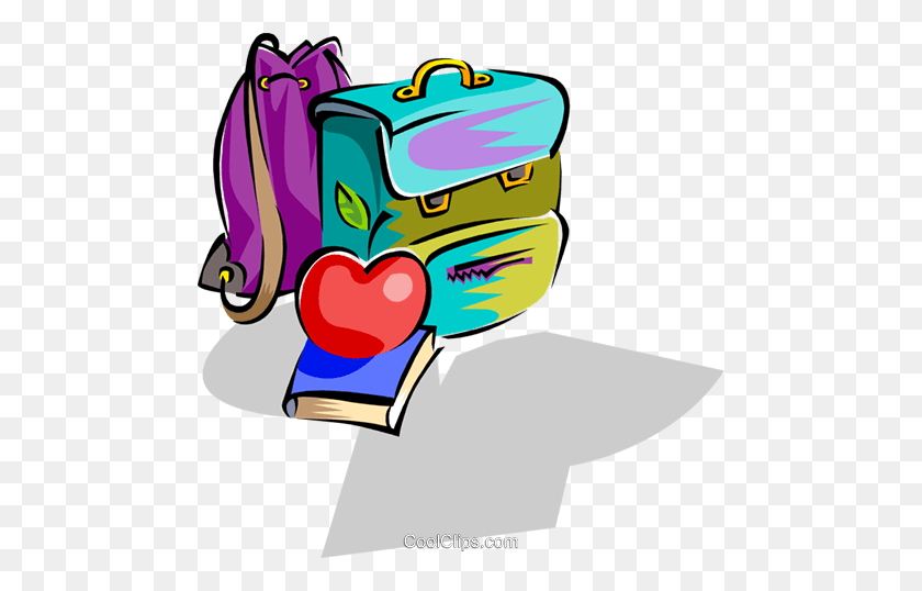 480x478 School Knapsack With Apple And Books Royalty Free Vector Clip Art - School Apple Clipart