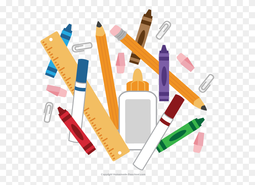 573x550 School Supplies Clipart Transparent Crafts And Arts - Preschool Snack Time Clipart