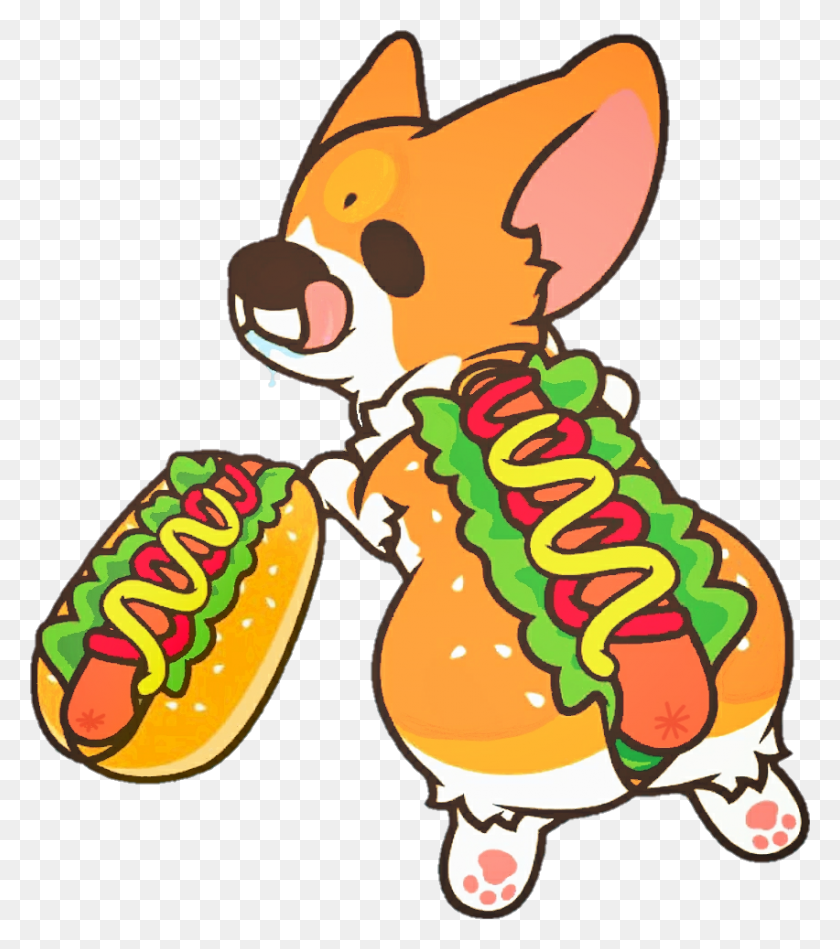852x972 Schotdog Hotdog Corgi Dog Cute Colorful Cosplay Food - Corgi Clipart