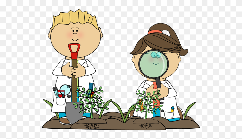 550x424 Science Kids Examining Plants - Science Border Clipart