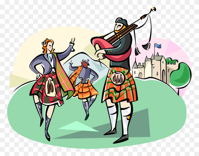 913x700 Scottish Bagpipers And Highland Dancers - Scottish Clipart