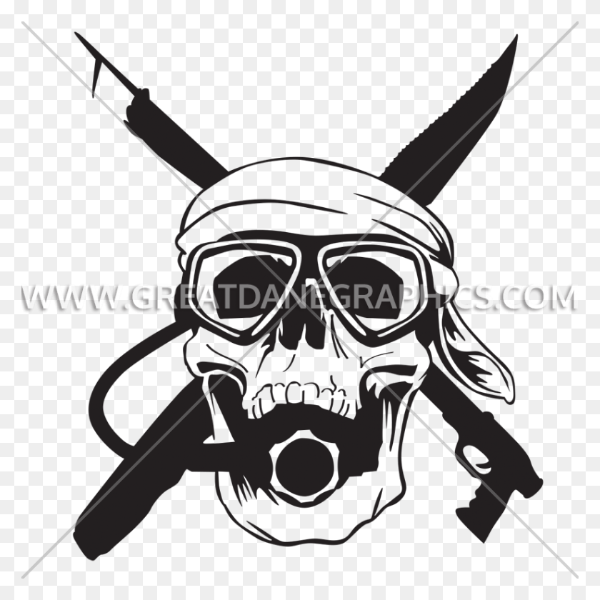 825x825 Scuba Skull Production Ready Artwork For T Shirt Printing - Scuba Diver Clipart Black And White