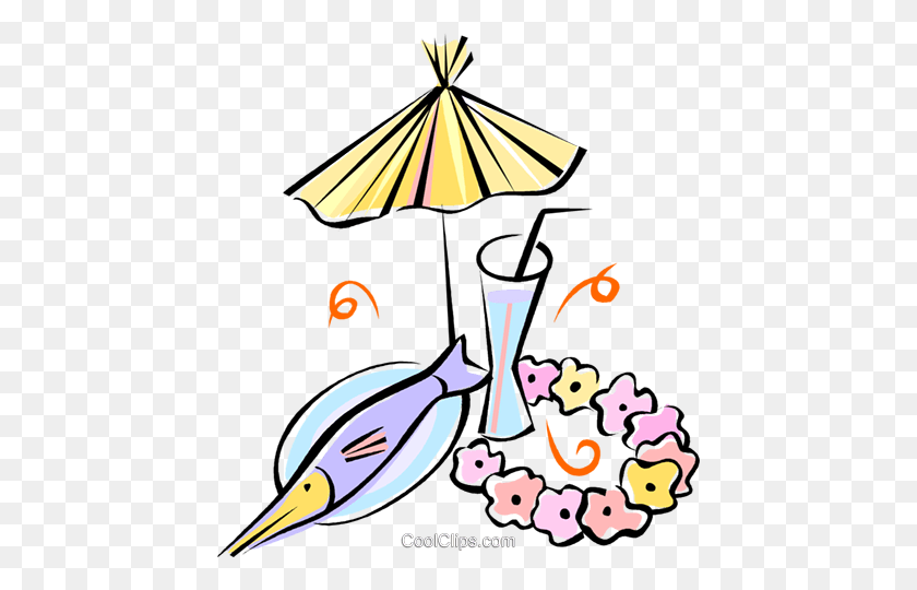 442x480 Seafood Platter, Lei And Cocktail Umbrella Royalty Free Vector - Seafood Clipart