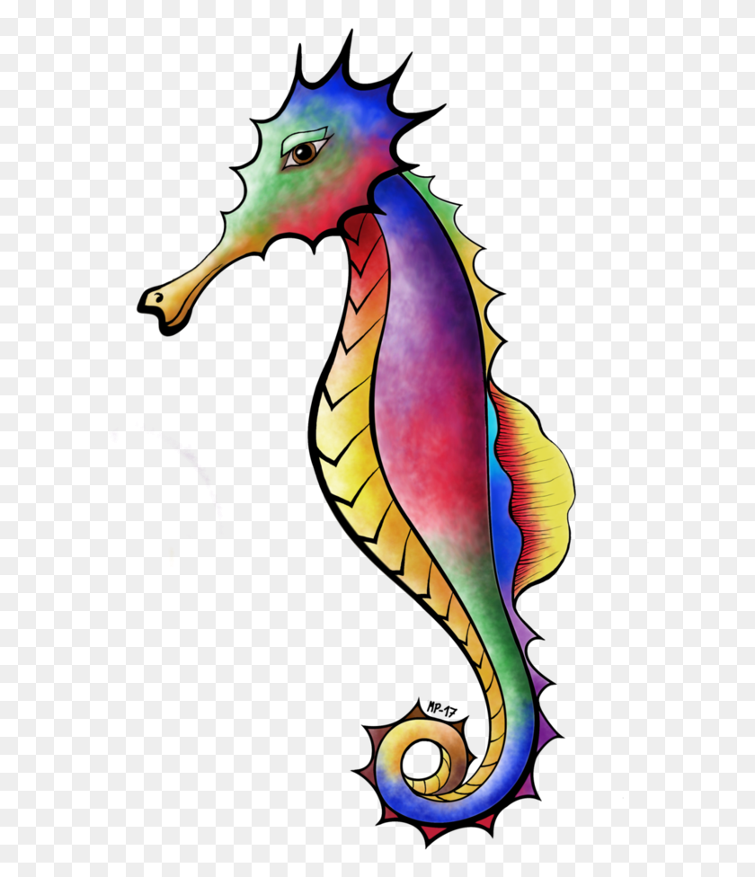 604x916 Seahorse Drawing Colorful - Seahorse PNG