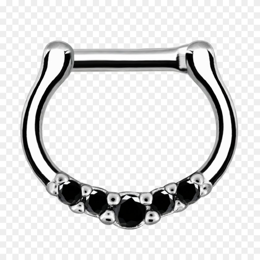 900x900 Septum Clicker Black Cz Gems Septum Jewelry Nose Ring Hoop Oufer - Septum Piercing PNG