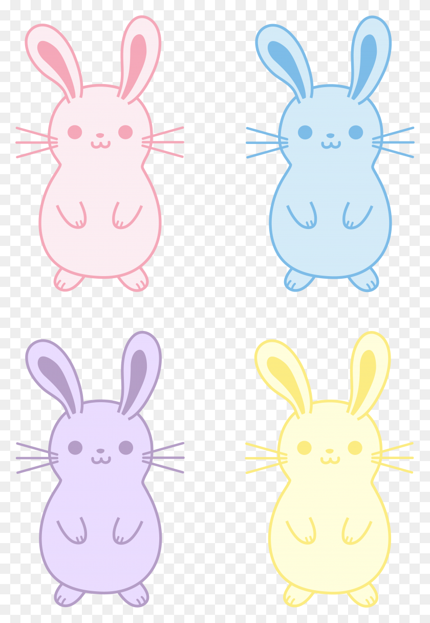 4902x7268 Набор Из Четырех Милых Пасхальных Кроликов - Милый Пасхальный Клипарт