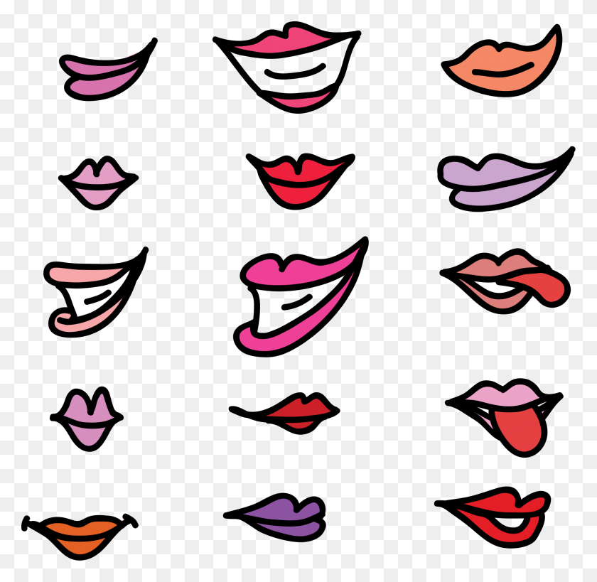 2171x2114 Set Of Girly Lips Icons Png - Girly PNG