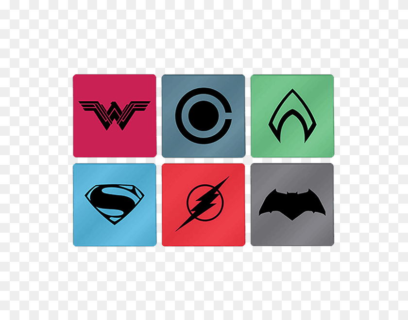 600x600 Set Of Justice League Superman Batman Wonder Woman Coloured - Wonder Woman Logo PNG