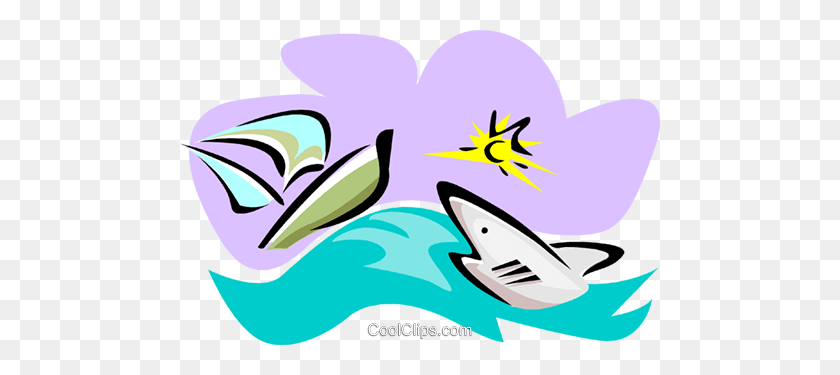 480x315 Shark With Sailboat Royalty Free Vector Clip Art Illustration - Sailboat Clipart Free