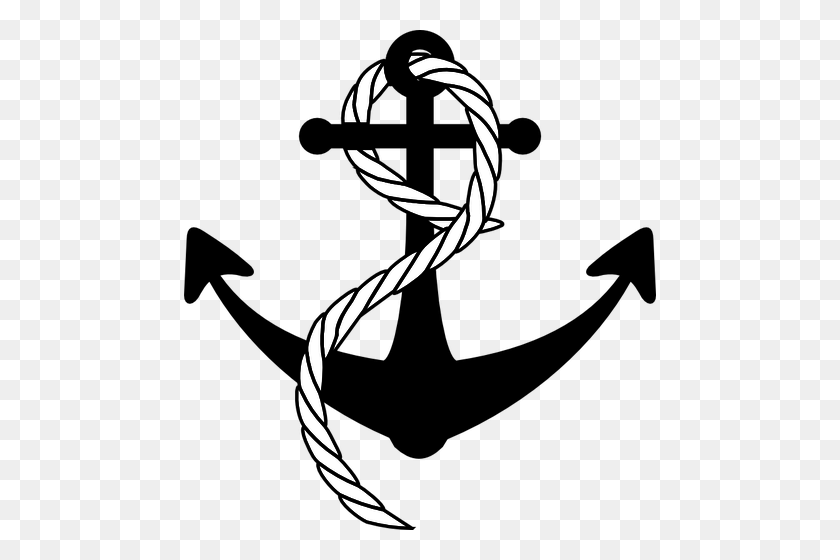 472x500 Ship Anchor With Rope Vector Image - Rope Clipart Black And White