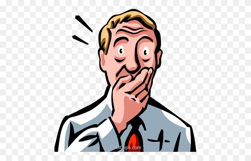 475x480 Shocked Man With His Hand Over His Mouth Royalty Free Vector Clip - Shocked Clipart