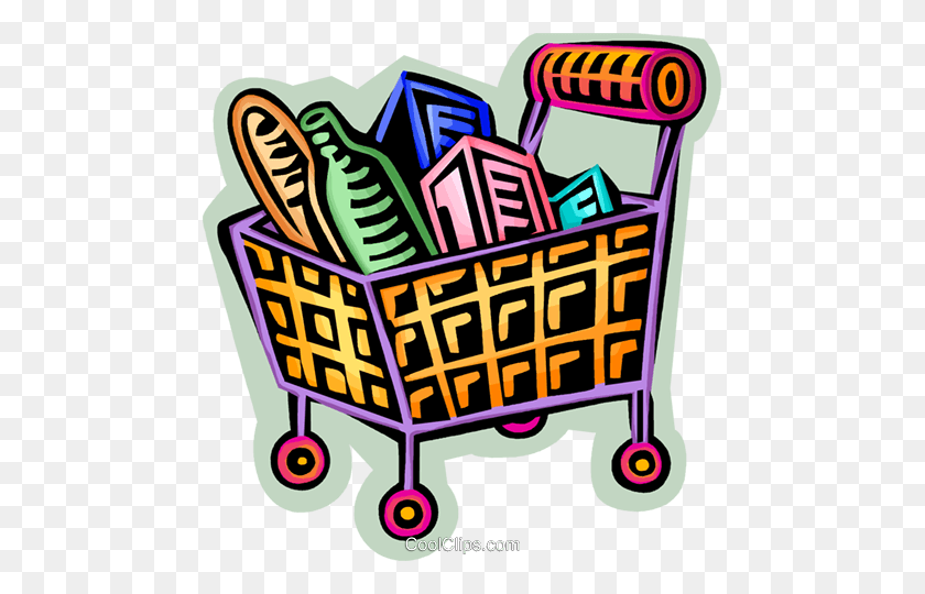 471x480 Shopping Cart Filled With Food Royalty Free Vector Clip Art - Shopping Basket Clipart