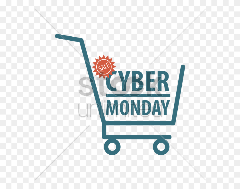 600x600 Shopping Cart With Cyber Monday Sale Design Vector Image - Cyber Monday Clipart