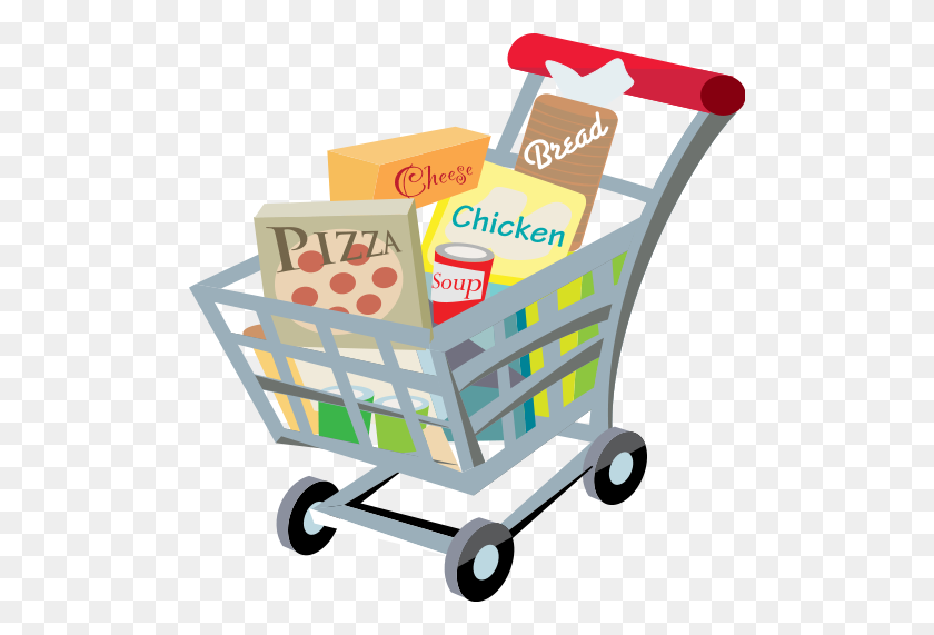 500x511 Shopping Cart With Food Clip Art - Pizza Man Clipart