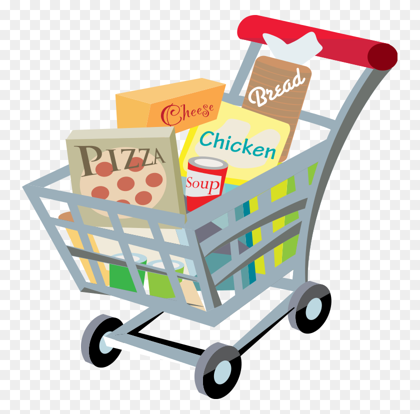751x768 Shopping Cart With Food Clip Art - Saving Money Clipart