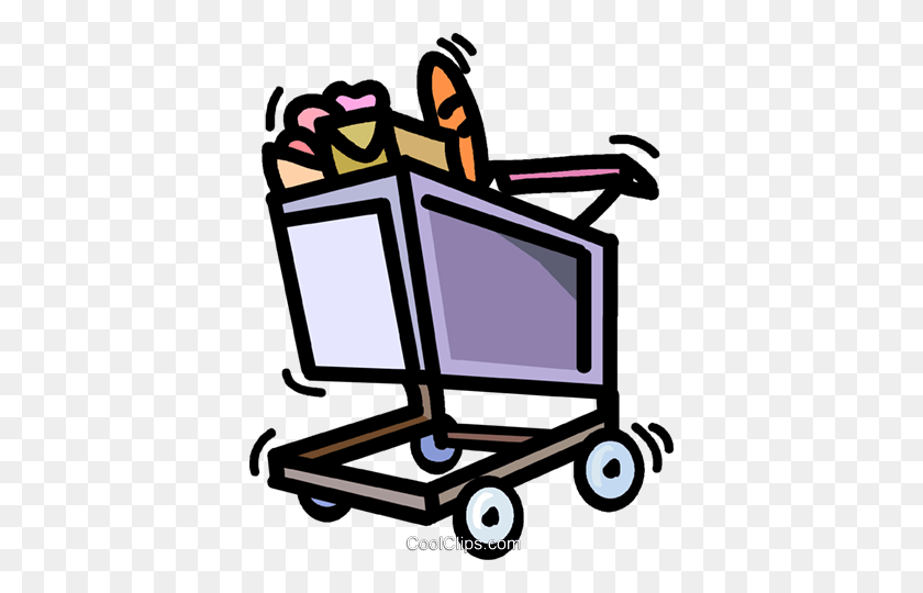 386x480 Shopping Cart With Groceries Royalty Free Vector Clip Art - Shopping Cart Clipart