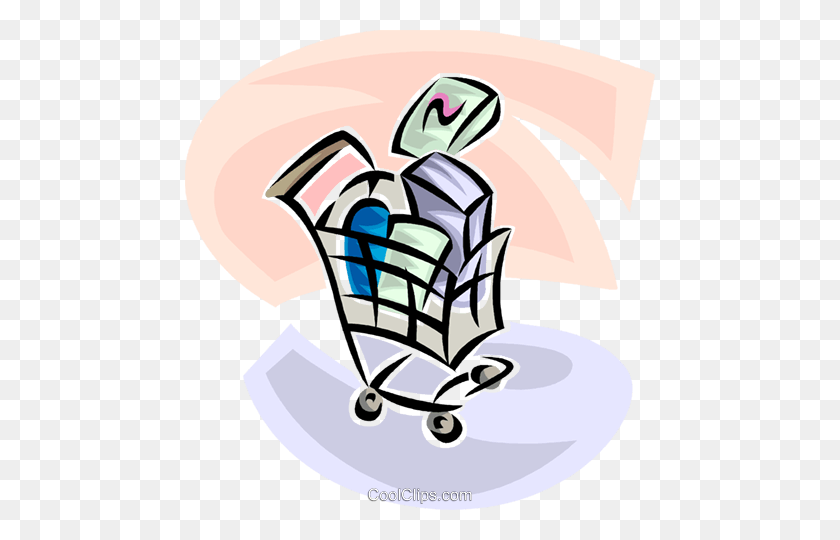470x480 Shopping Cart With Purchased Items Royalty Free Vector Clip Art - Shopper Clipart