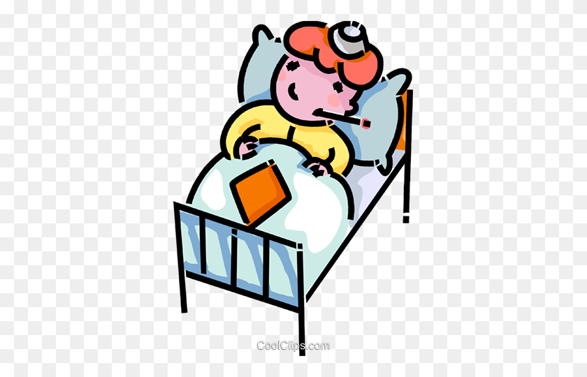 343x480 Sick Child Laying In Bed Royalty Free Vector Clip Art Illustration - Sick Child Clipart