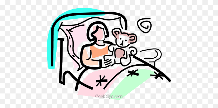 480x356 Sick Girl In Bed With A Stuffed Animal Royalty Free Vector Clip - Stuffed Animal Clipart
