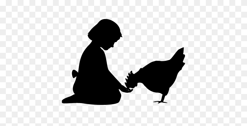 505x369 Silhouette Of Girl Feeding Chicken - Chicken Silhouette PNG