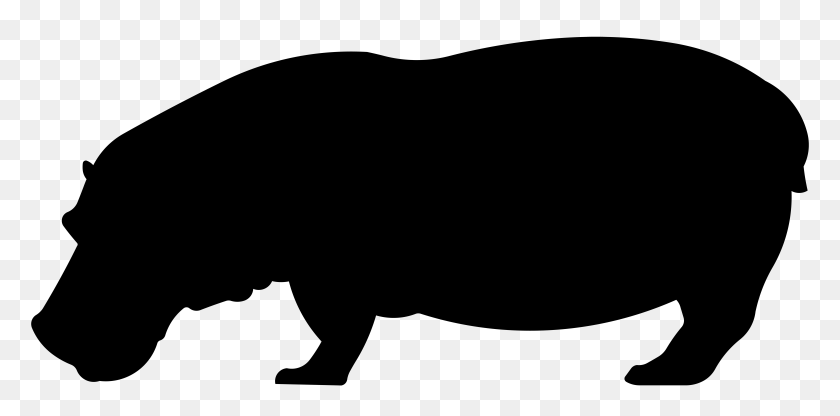 8000x3653 Silhouette Pig Hippopotamus Clip Art - Hippopotamus Clipart Black And White