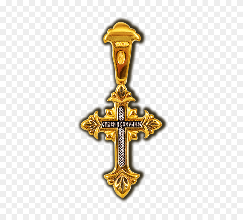 700x700 Silver Cross With Gold Plating Small - Gold Cross PNG