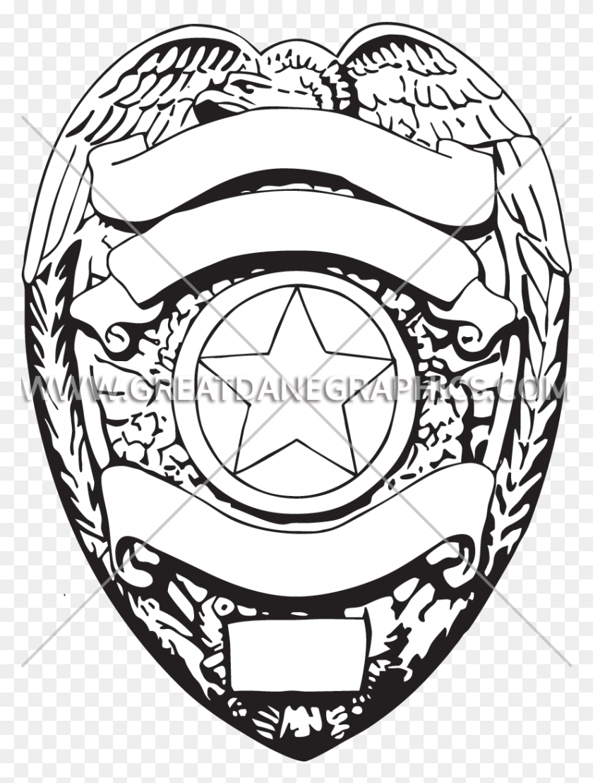 825x1109 Silver Police Badge Production Ready Artwork For T Shirt Printing - Police Badge Clipart Black And White