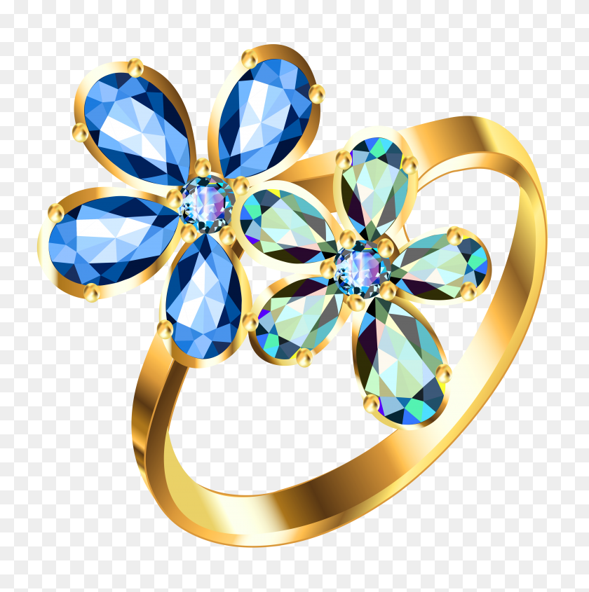 4524x4556 Серебряное Кольцо С Голубыми Цветочными Бриллиантами Png Галерея - Золотые Зубы Png