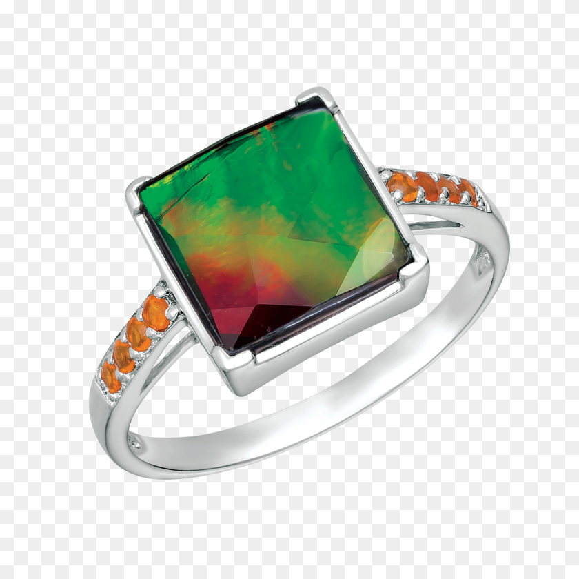1280x1280 Silver Square Fire Opal Ring - Fire Ring PNG