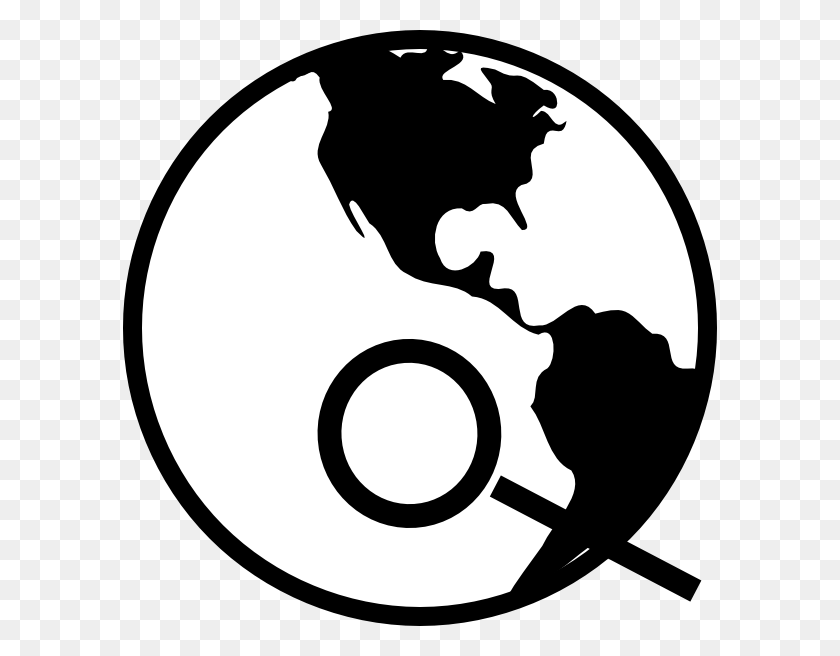 594x596 Simple Black And White Earth With Magnifying Glass Clip Art - World Black And White Clipart
