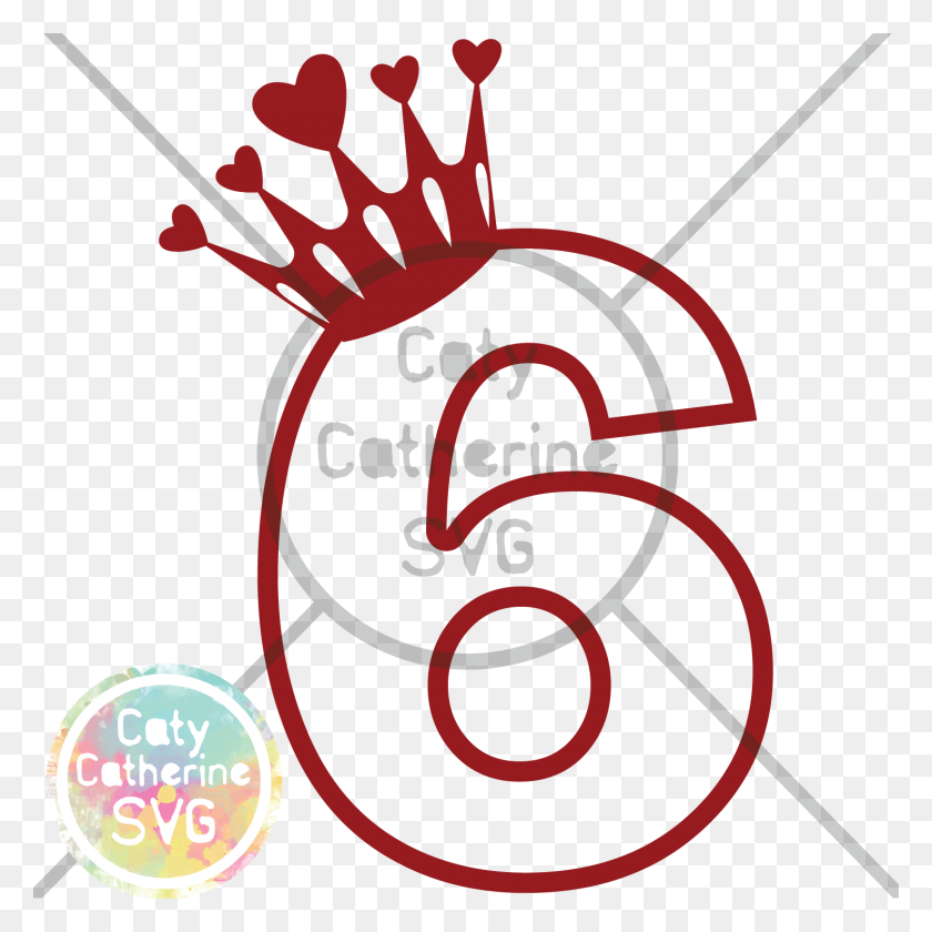 1500x1500 Six Years Old Birthday Heart Crown Princess - Heart Crown PNG