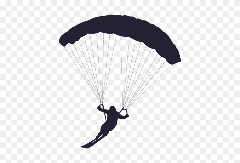 512x512 Ski Parachute Gliding Silhouette - Parachute PNG