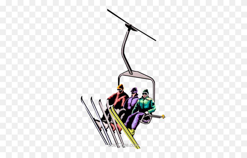 290x480 Skiers On Chair Lift Royalty Free Vector Clip Art Illustration - Ski Lift Clipart