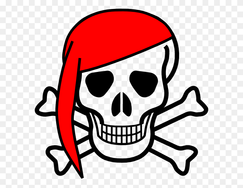 600x591 Cráneo Y Huesos Con Bufanda Roja Clipart - Cráneo Rojo Png