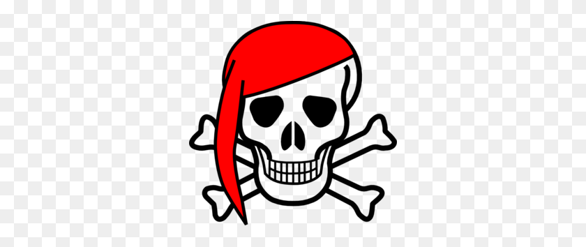 298x294 Skull And Bones With Red Scarf Clip Art - Skull Vector PNG